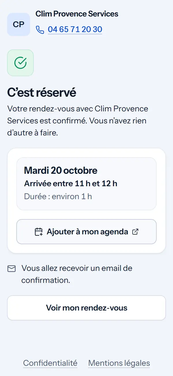 «&nbsp;C’est réservé&nbsp;»&nbsp;: mardi 20 octobre, arrivée entre 11&nbsp;h et 12&nbsp;h.