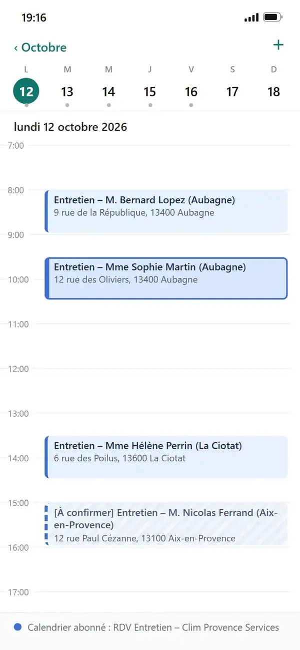 L’agenda du téléphone, lundi 12 octobre : le RDV de Mme Sophie Martin parmi les autres.