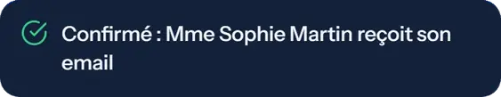 Confirmé : Mme Sophie Martin reçoit son email.