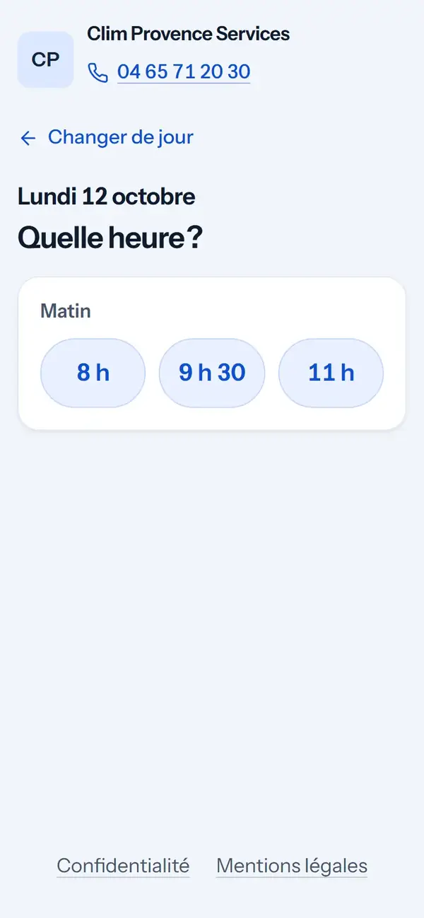 Lundi 12 octobre, quelle heure ? Seules les heures libres du matin : 8 h, 9 h 30 et 11 h.