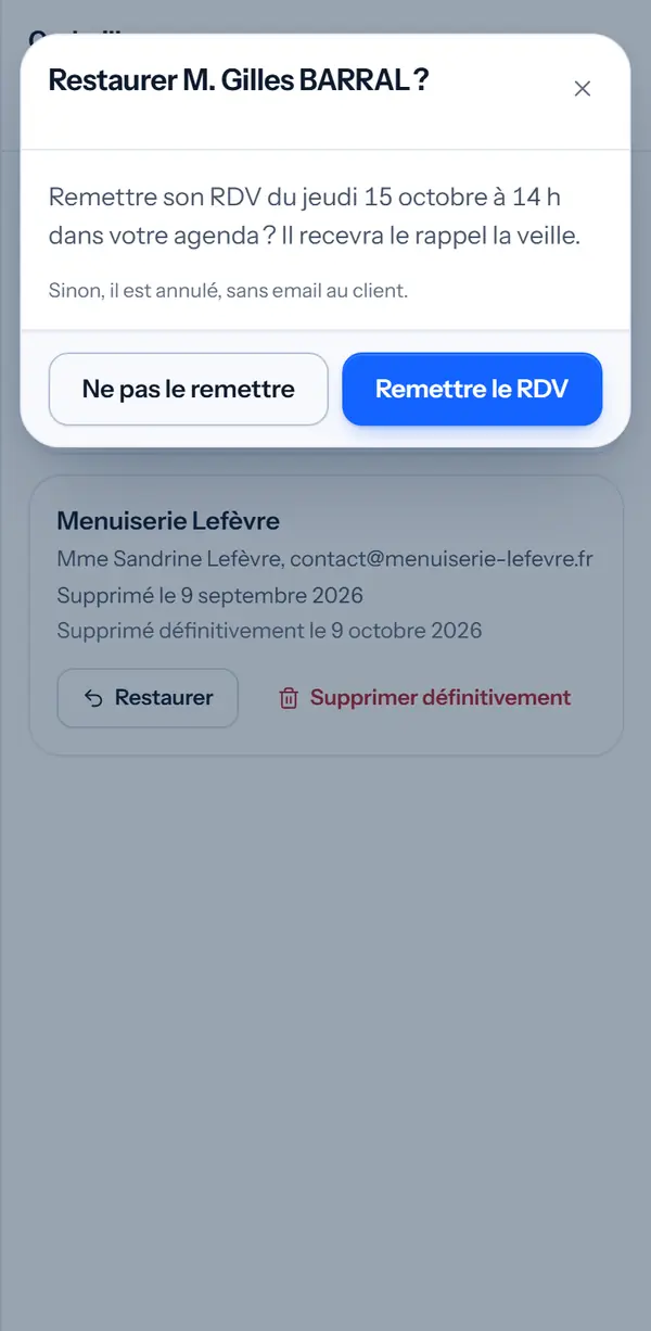 Restaurer M. Gilles BARRAL : remettre son RDV du jeudi 15 octobre à 14 h dans votre agenda ?